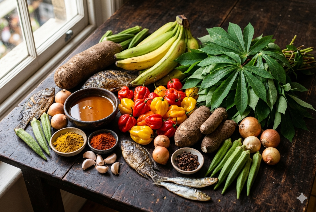 Fresh vegetables and spices used in Deluxe Manna dishes